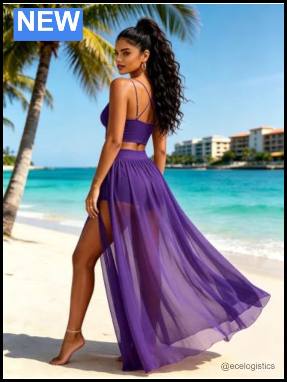 Women's 2 Piece Skirt Set High Slit Backless Crop Top Chiffon - Picture 2 of 4